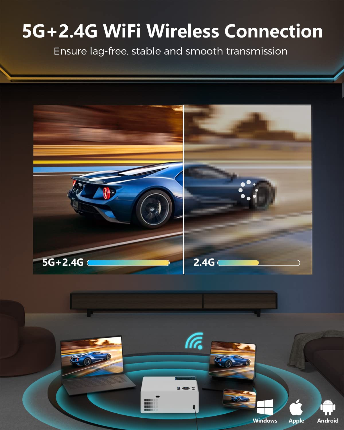 FUDONI Projector with WiFi and Bluetooth, Outdoor Portable 4K Support Projector 18000L HD 1080P M... | Amazon (US)