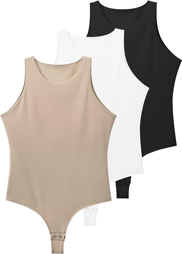 Xelky Womens Sleeveless Bodysuit High Neck Soild Slimming Body Suit Tank Tops Tummy Control | Amazon (US)