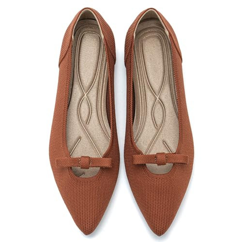 AHZEHRSE Womens Dress Shoes Flats Comfortable Slip On Soft Ballerina Pointy Toe Bow Flats Classic Trendy Shoes Brown | Amazon (US)