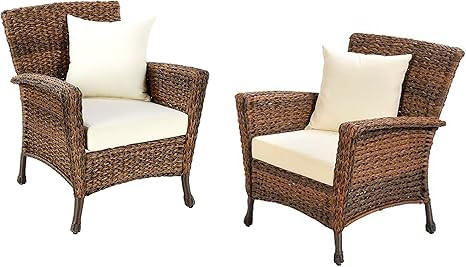 W Unlimited Rustic Collection 2 Piece Patio Chairs Outdoor Furniture Light Brown Rattan Wicker Ga... | Amazon (US)