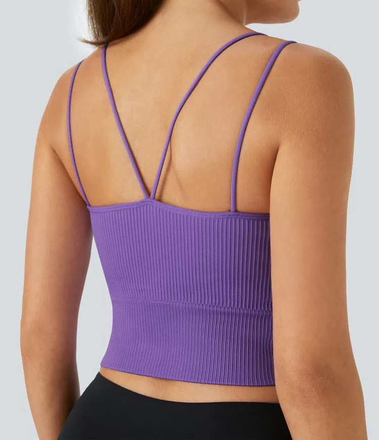 Women’s Seamless Flow Double Straps V Back Cropped Running Cami Top - Halara | HALARA