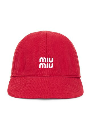 Miu Miu Denim Washed Nastro Baseball Hat in Red | FWRD 