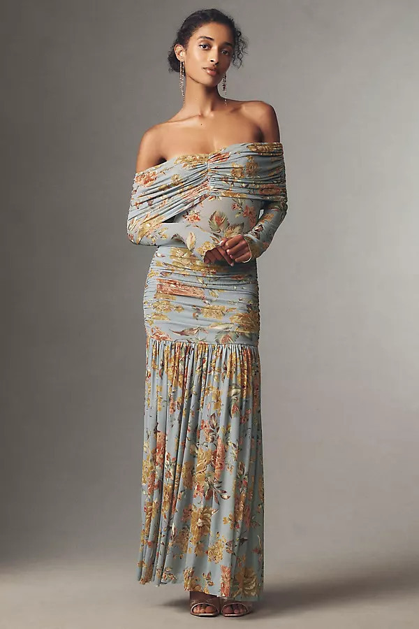 Emmeline Off-the-Shoulder Long-Sleeve Lace Maxi Dress | Anthropologie (US)