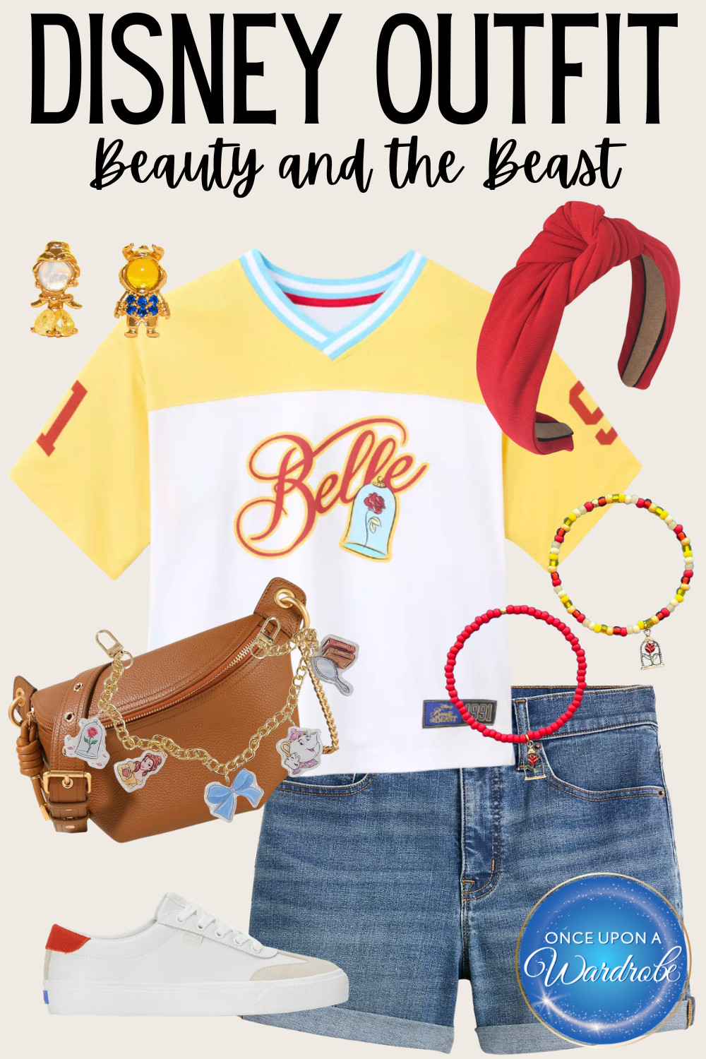 This Beauty and the Beast outfit is proof that Disney style can still be cute, casual, and comfortable for a full park day. I love the varsity-style Belle jersey mixed with denim shorts and little character details that pull the whole look together. This would be perfect for Magic Kingdom, Epcot, a Disney Cruise, or honestly just a regular day when you want a little extra Disney in your outfit. ✨ 

 #LTKootd #LTKmomlife #LTKTravel