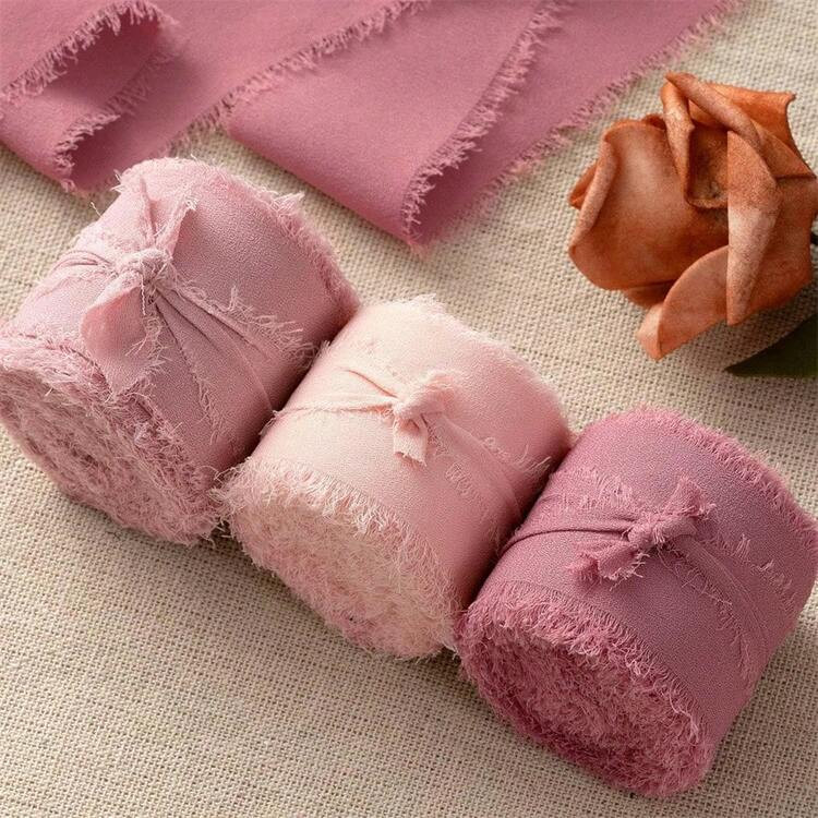 3 Rolls, 3 Colors, Handmade Chiffon Ribbon, Suitable For Wedding Invitations, Mother's Day, Bridal Bouquet, Gift Wrapping, DIY Crafts, Rustic Wedding Invitations, Bows, Wreaths, Christmas Decorations, Home Decor, Wedding Parties And Valentine's Day Gift Packaging. | SHEIN