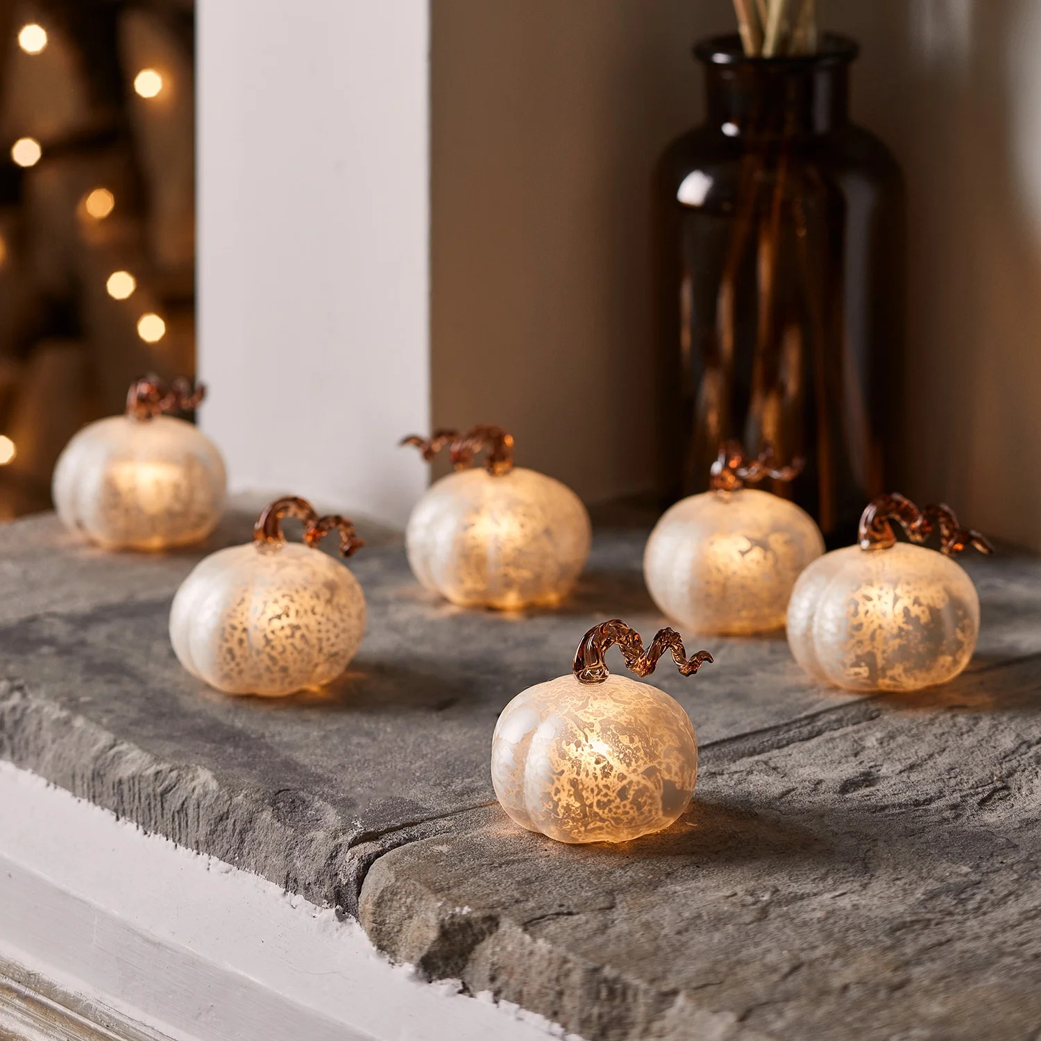 Lights4fun, Inc. Set of 6 Mini Antique White Mercury Glass Pumpkins Battery Operated LED Fall Tha... | Walmart (US)