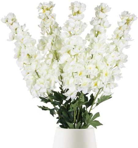 White Delphinium Artificial Flowers,5PCS Faux Larkspur Flowers 39" Long Stem Silk Flowers for Tal... | Amazon (US)