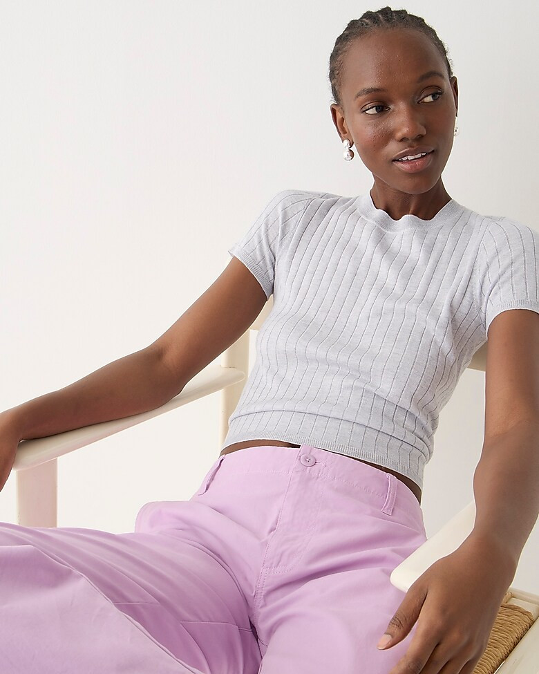 Silk-blend cropped T-shirt | J. Crew US