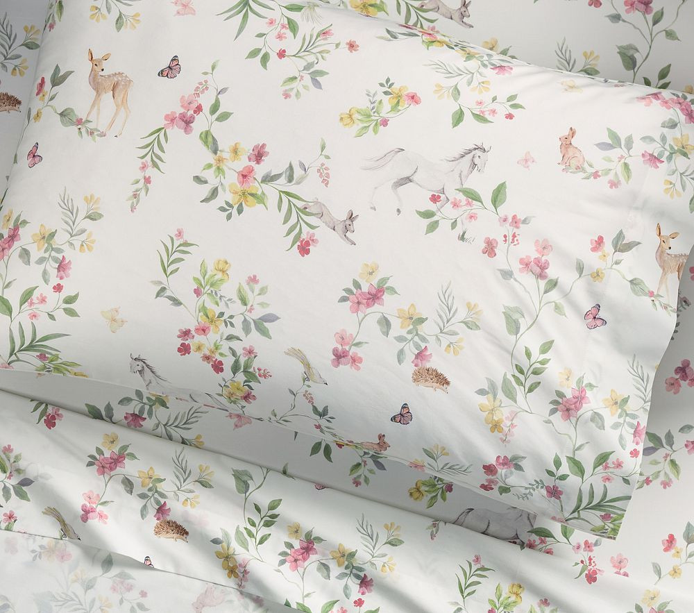 AERIN Floral Woodland Organic Sheet Set | Pottery Barn Kids