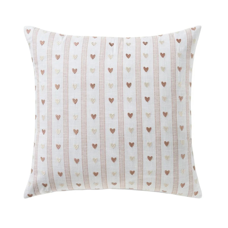 My Texas House 20" x 20" Marna White/Pink Hearts Cotton Decorative Pillow Cover | Walmart (US)