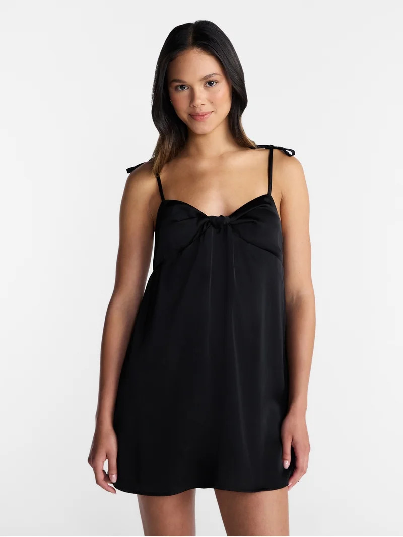 No Boundaries Knot Front Slip Mini Dress, Women\u2019s XXS-XXL | Walmart (US)