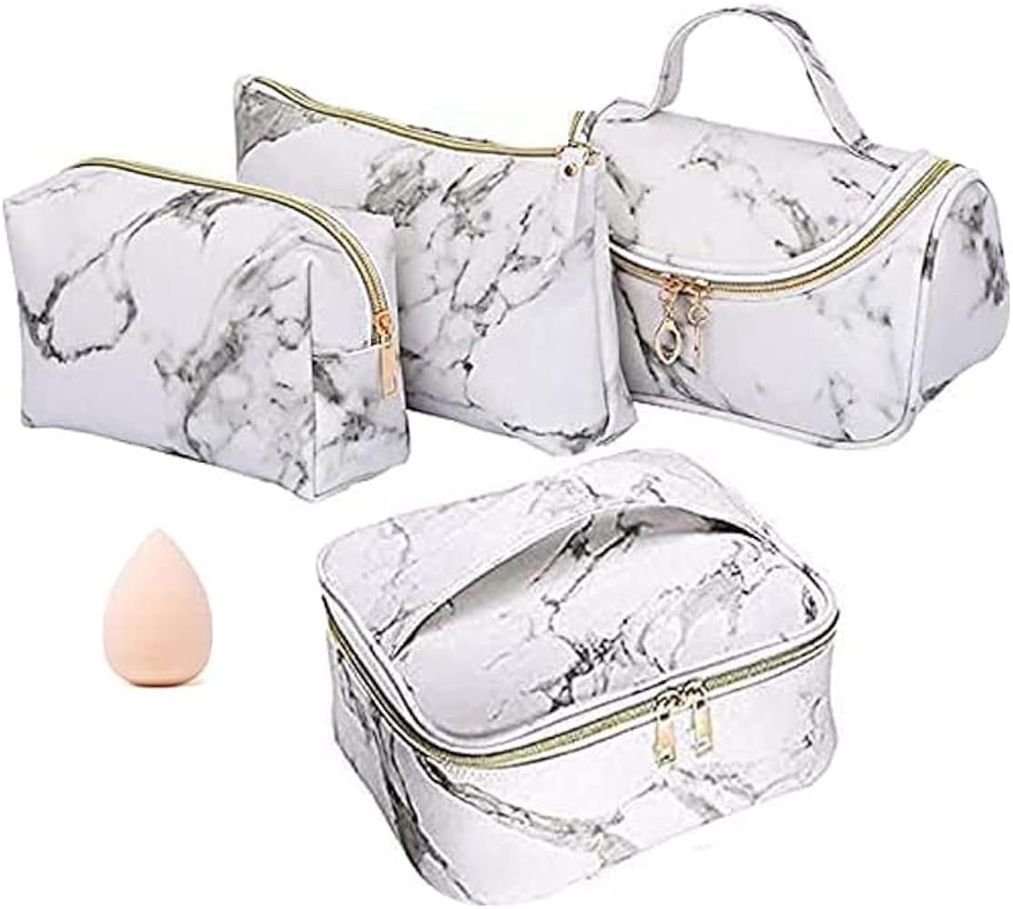Fumxin Marble Makeup Bag, 4 Pack Toiletry Bag Travel Bag Portable Cosmetic Bag Waterproof Organiz... | Amazon (US)
