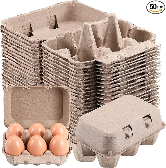 Half Dozen Vintage Egg Cartons 50 Pack, Blank Natural Pulp Egg Cartons 6 Count for Chicken Eggs R... | Amazon (US)