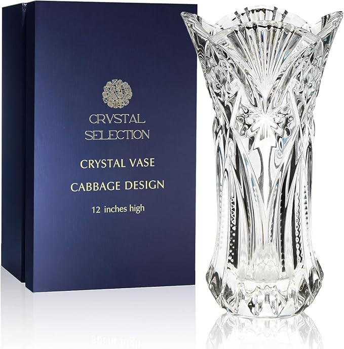 CS Crystal Vase 12-inch high, Cabbage Design, for Flowers & Decor. Lovely Nice Shiny Piece. Perfe... | Amazon (US)