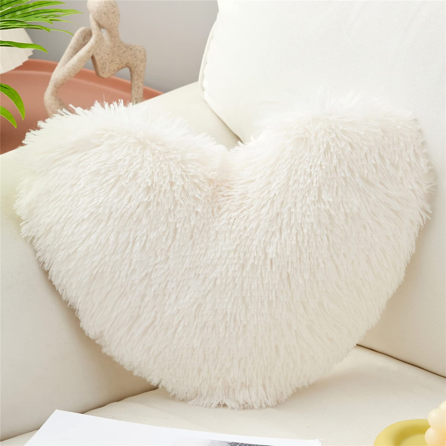 MOOWOO Plush Fluffy Heart Pillow, Fuzzy Throw Pillows for Mom Gifts,Solid Color, Zipper Close Dec... | Amazon (US)