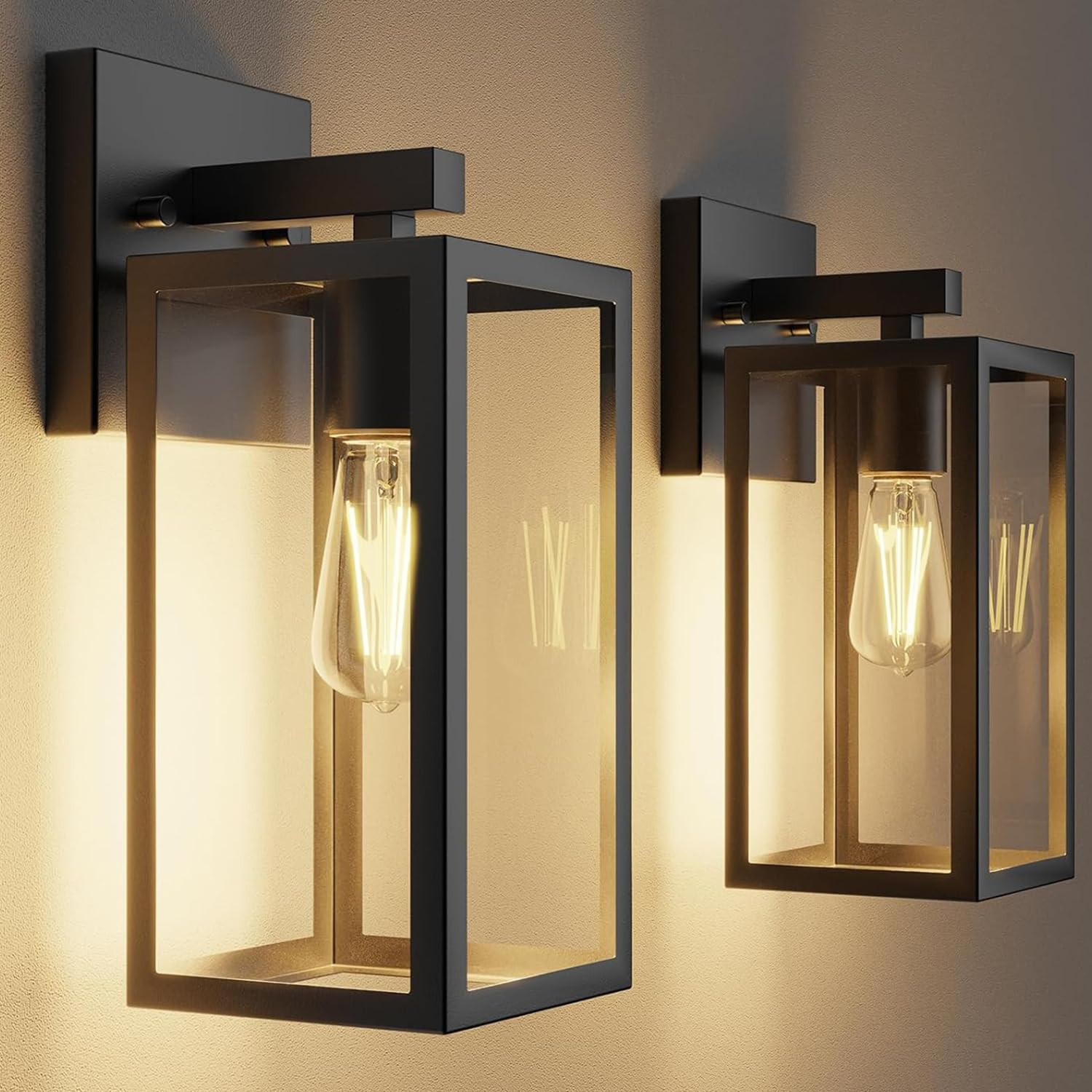 Kalium Porch Lights Outdoor Wall Light Fixture 2pcs, Matte Black, Wall Sconce 12.4 in, Toughened ... | Amazon (US)