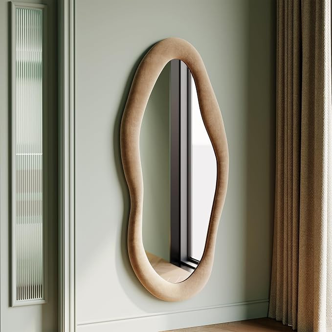 55" x 24" Wall Mirror, Flannel Wrapped Wooden Frame Wavy Mirror, Irregular Mirror Hanging for Clo... | Amazon (US)