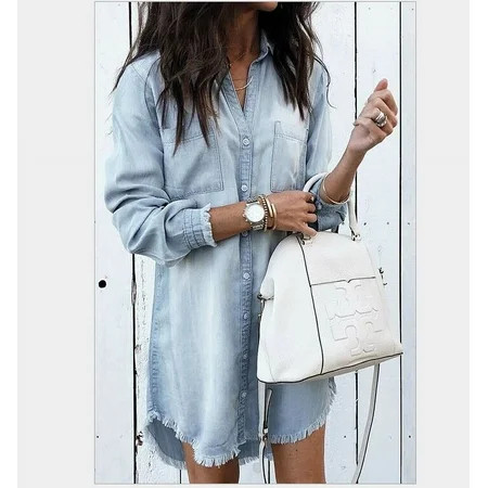 Shirt denim women's tassel loose denim shirt women | Walmart (US)