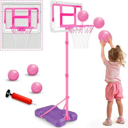 Kids Basketball Hoop with Stand, Adjustable Basketball Set, Toddler Basketball Toys for Boys Age 3 4 5 6 7 8, Indoor Outdoor Backyard Sport Game Gifts Pink | Amazon (US)