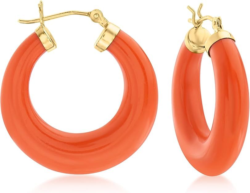 Ross-Simons Simulated Coral Hoop Earrings in 14kt Yellow Gold | Amazon (US)