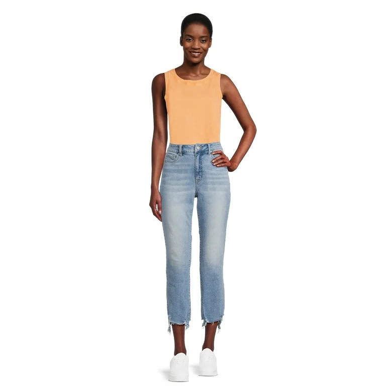 Time and Tru Women's Destructed Hem Straight Leg Jeans, 27.5" Inseam for Regular, Sizes 2-18 | Walmart (US)