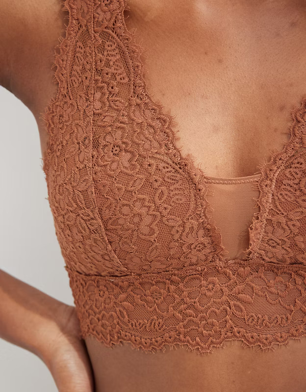 Aerie Eyelash Lace Padded Plunge Bralette | American Eagle Outfitters (US & CA)