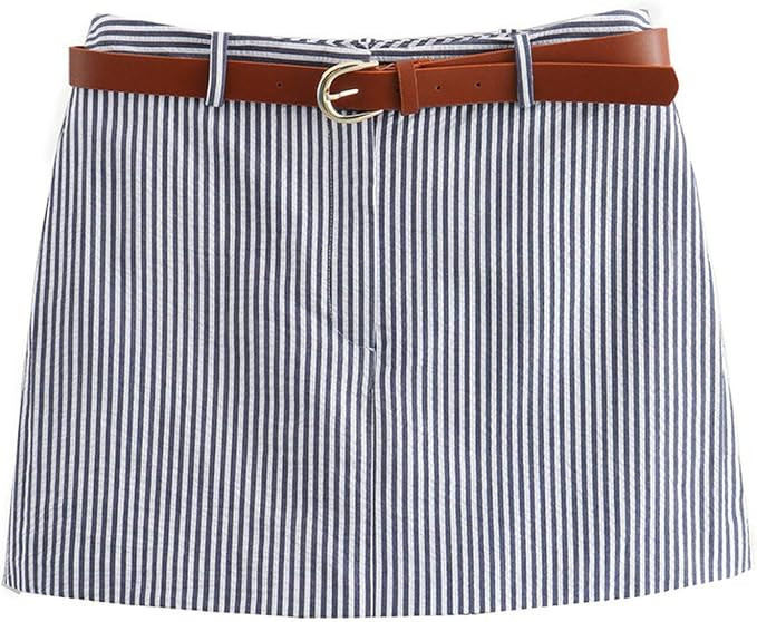 Summer Women's Belted Striped Casual Short Skirt Pants-Color-S | Amazon (US)