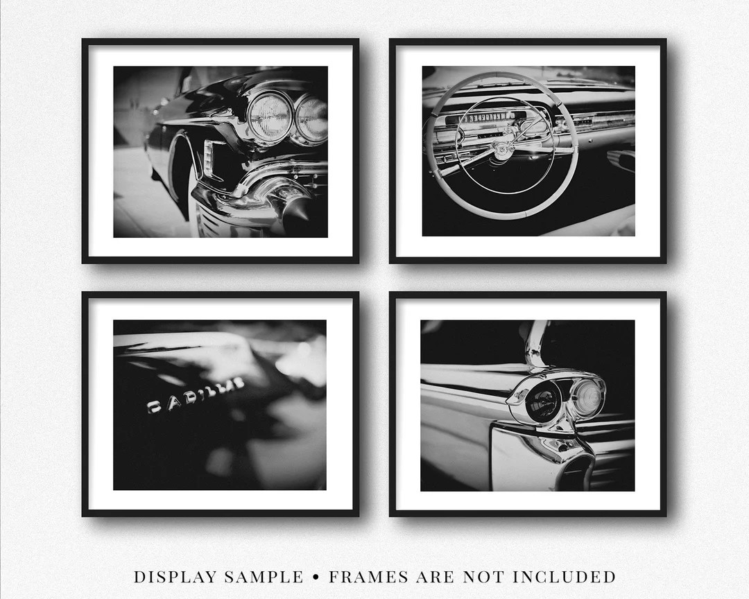 Black and White Chevrolet Print or Canvas Set • Retro Mid-Century Modern Wall Art Decor for Men... | Etsy (US)