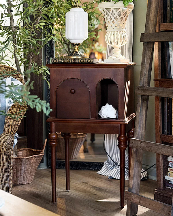 Pine Side Table with Arched Door - Decor Steals | Decor Steals