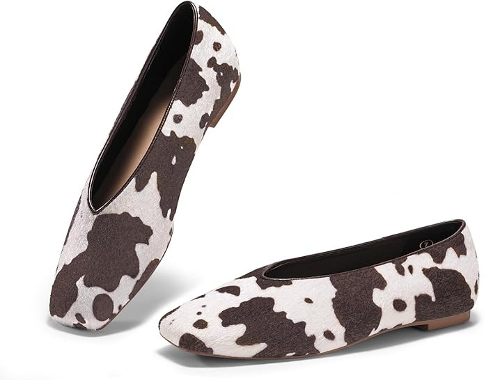 Coutgo Womens Ballet Flats Comfortable Closed Square Toe Flats Slip On Suede Work Dress Shoes | Amazon (US)