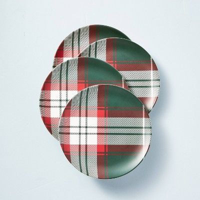 9" Holiday Plaid Bamboo-Melamine Salad Plate Green/Red/Cream - Hearth & Hand™ with Magnolia | Target