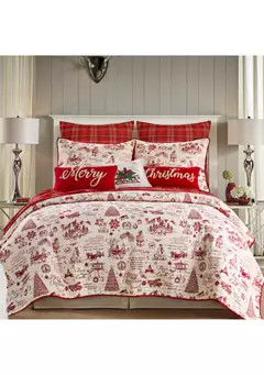 Levtex Home Yuletide Euro Sham Set of Two Quilted Plaid - Red, Green, Cream - Cotton | Belk