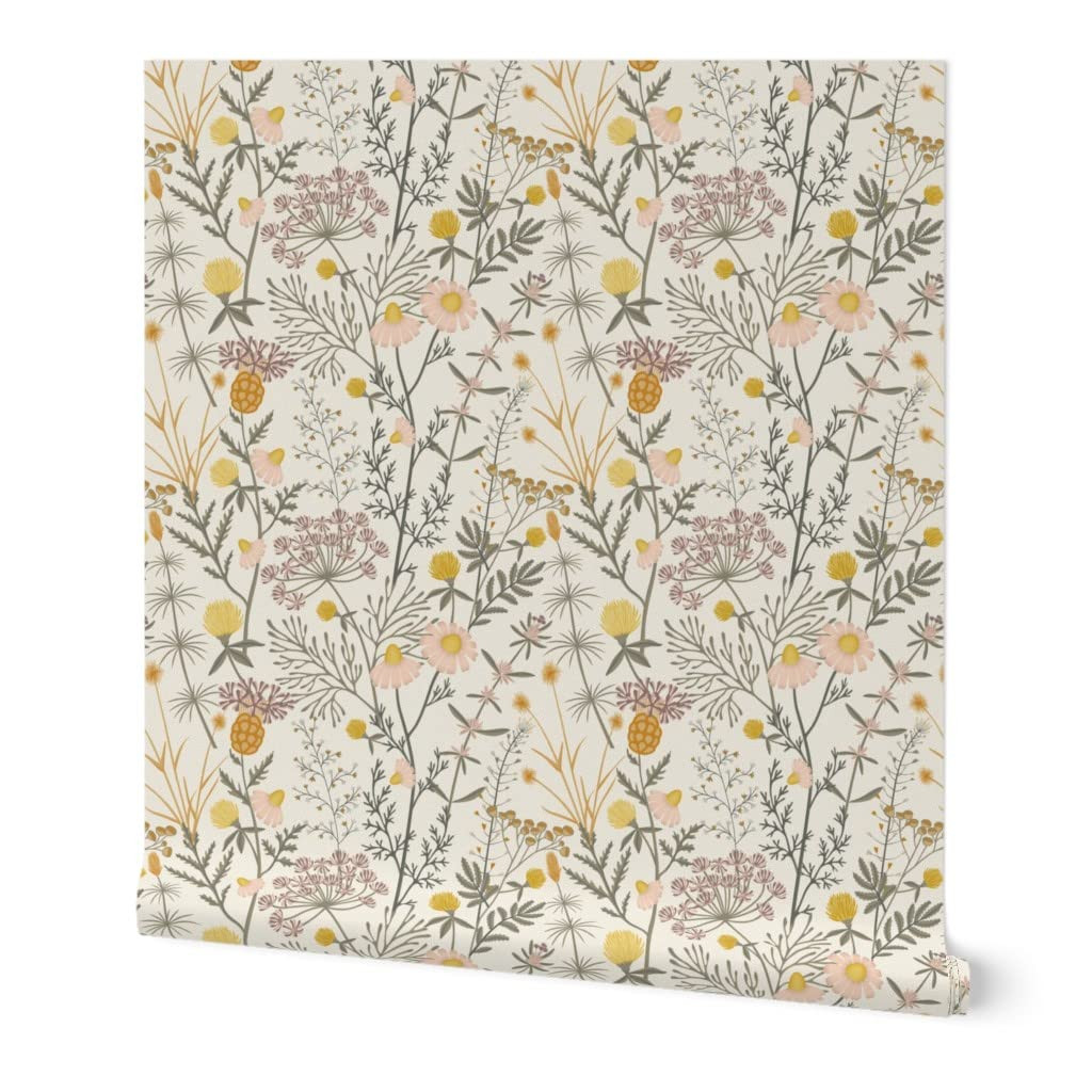 Peel & Stick Wallpaper 6ft x 2ft - Botanical Pink Flowers Leaves Nature Light Neutral Custom Remo... | Amazon (US)