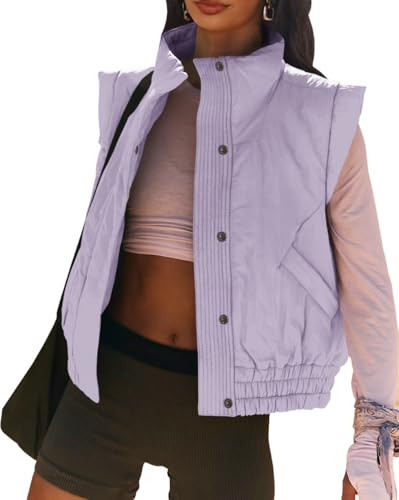 EGOCKAL Women's Lightweight Puffer Vest Button Down Crop Qulited Vest Coat Stand Collar Sleeveless Padded Gilet With Pockets | Amazon (US)