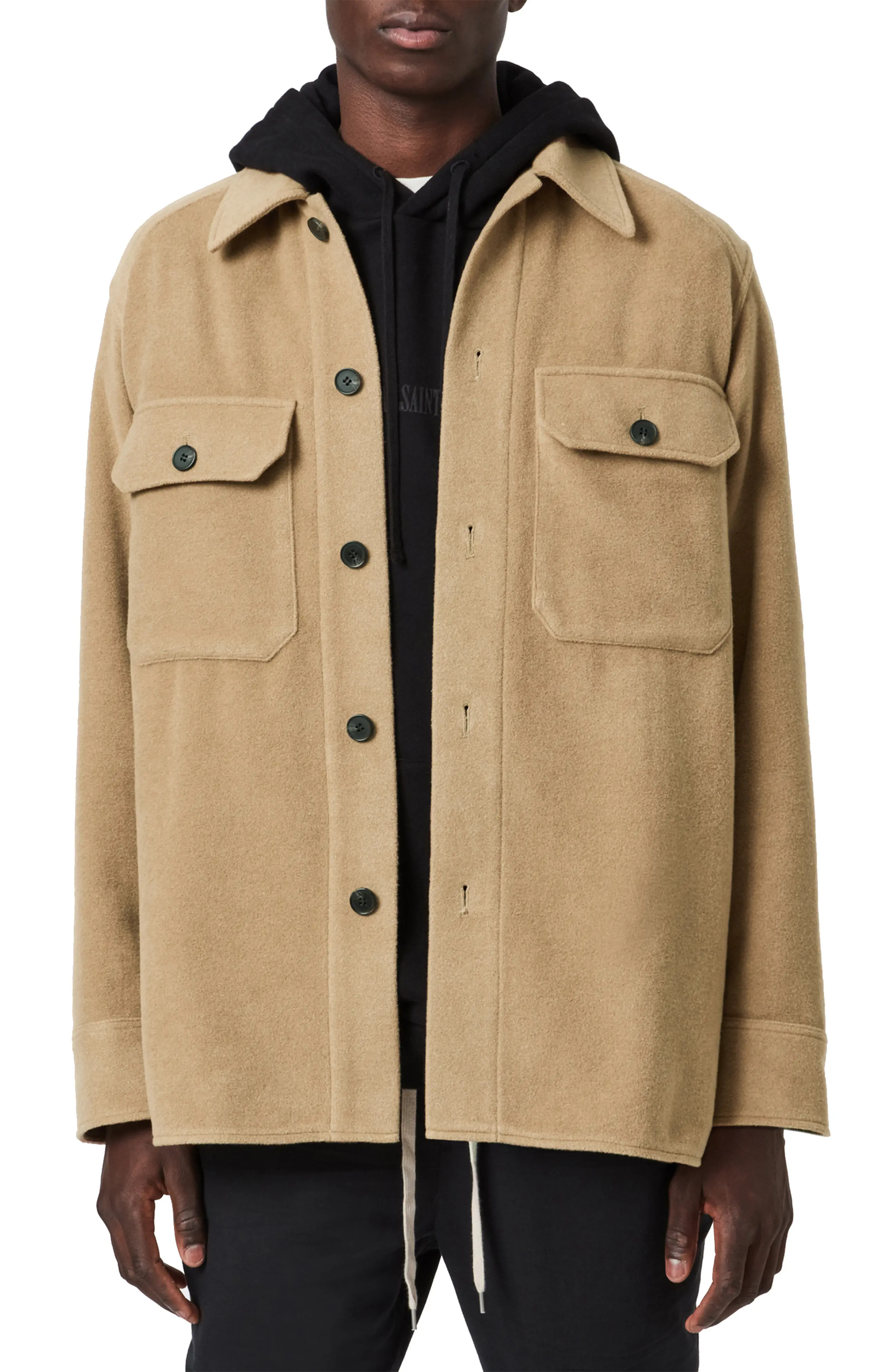 Men's Allsaints Loki Plaid Shirt Jacket, Size Medium - Beige | Nordstrom