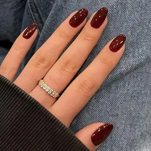 Modelones Dark Red Fall Press on Nails Short Almond, Burgundy Fake Nails | Amazon (US)