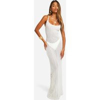 Womens Crochet Ladder Cowl Neck Knitted Maxi Dress - White - 4 | boohoo (US & Canada)
