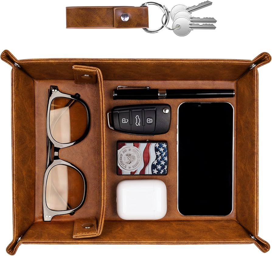 PU Leather Tray and Keychain Desktop Storage Organizer for Men Christmas Xmas, Gifts for Dad Husb... | Amazon (US)