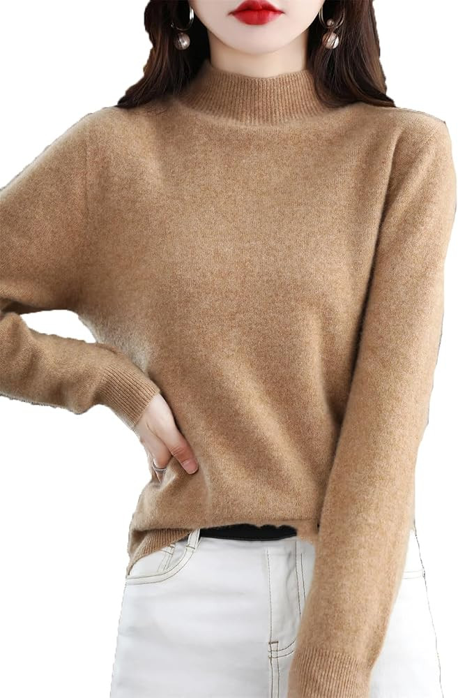 Merino Wool Sweater Women Mock Neck Sweater Fall Soft Warm Pullovers Long Sleeve Knit Tops | Amazon (US)
