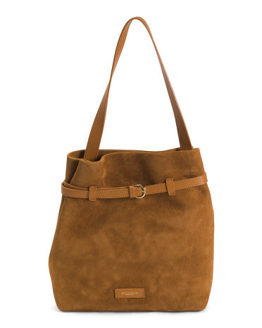 Suede Bucket Bag With Belt Detail For Women, Gold/Suede | TJ Maxx