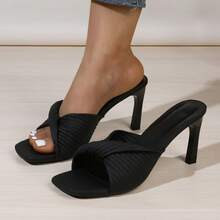 Women Twist Detail Stiletto Heeled Sandals, Elegant Black Mule Sandals For Summer | SHEIN