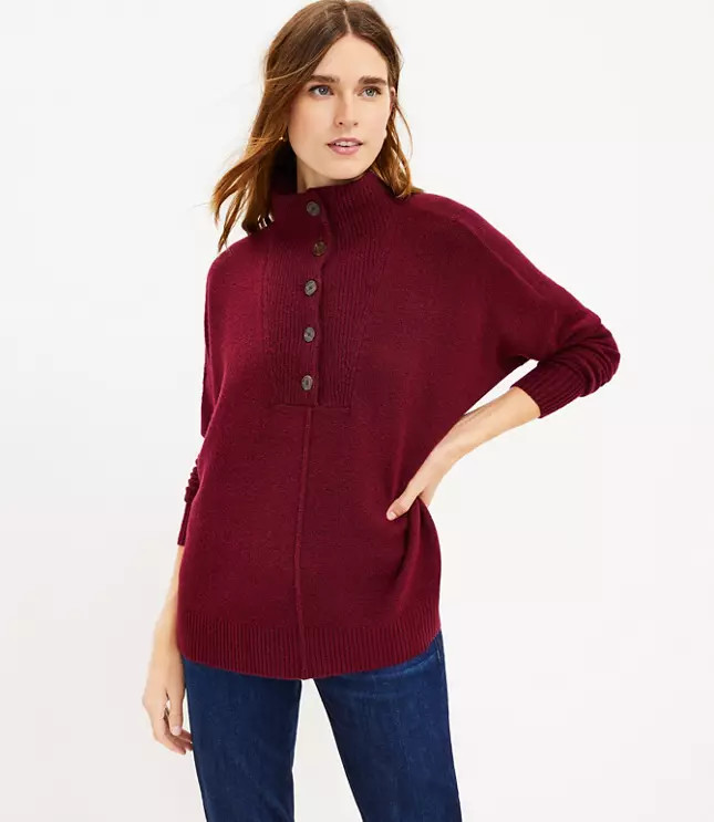 Button Poncho Sweater | LOFT
