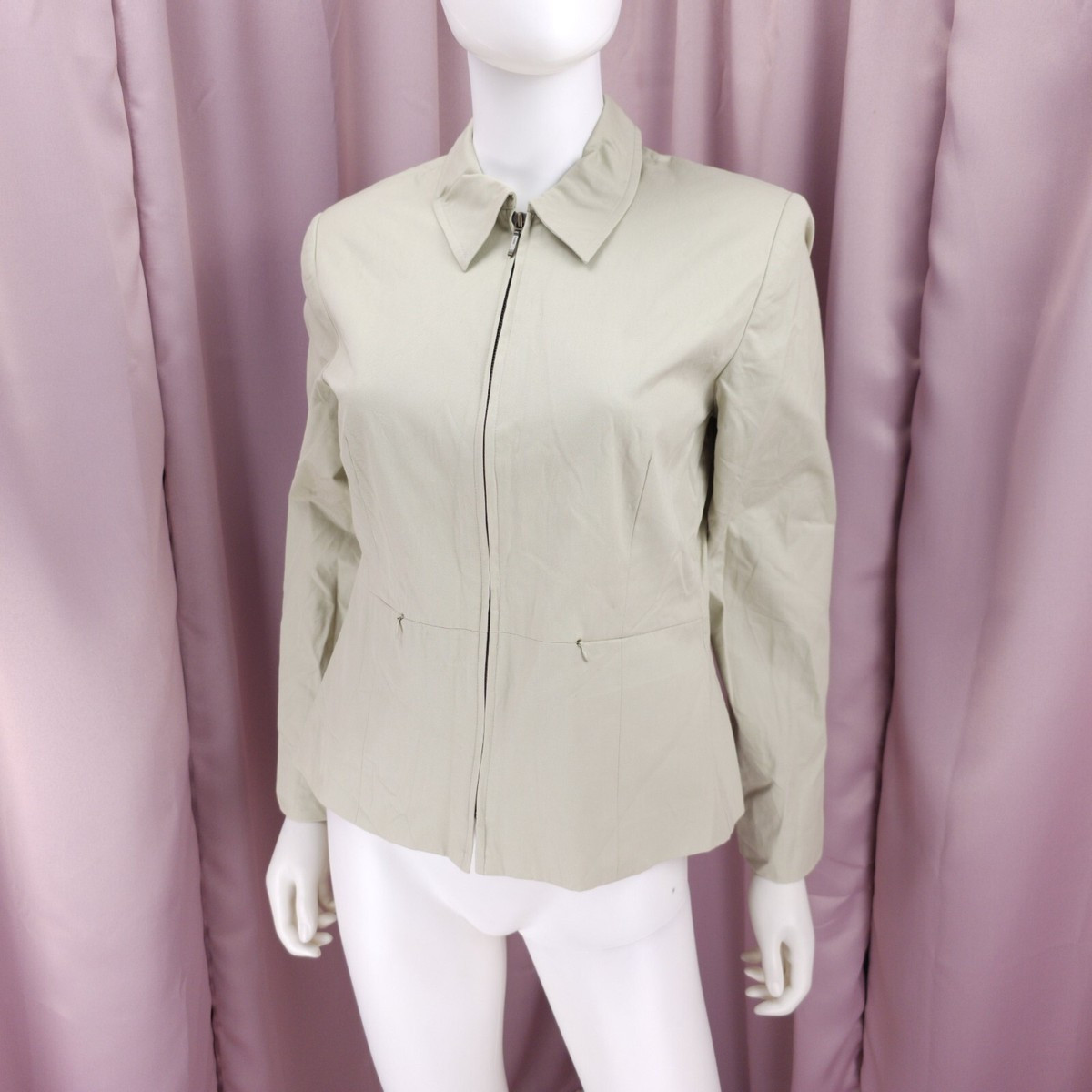 Petite Sophisticate Women's Beige Cotton Lined Long Sleeve Full-Zip Jacket 8P | eBay | eBay US