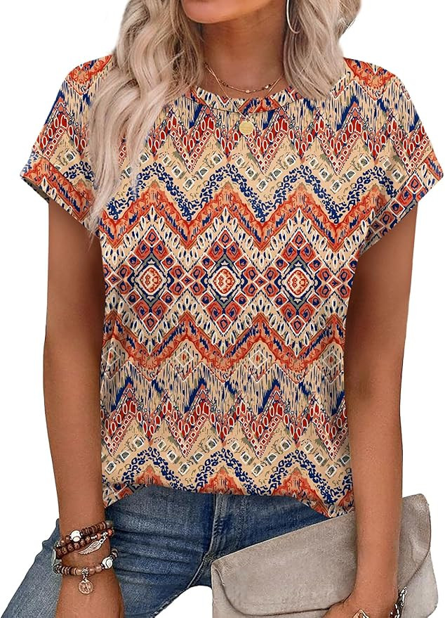 Alaroo Womens Summer Tops Short Sleeve Shirts Crew Neck Tshirt Cute Trendy Tunic Blouses (S-3XL) | Amazon (US)