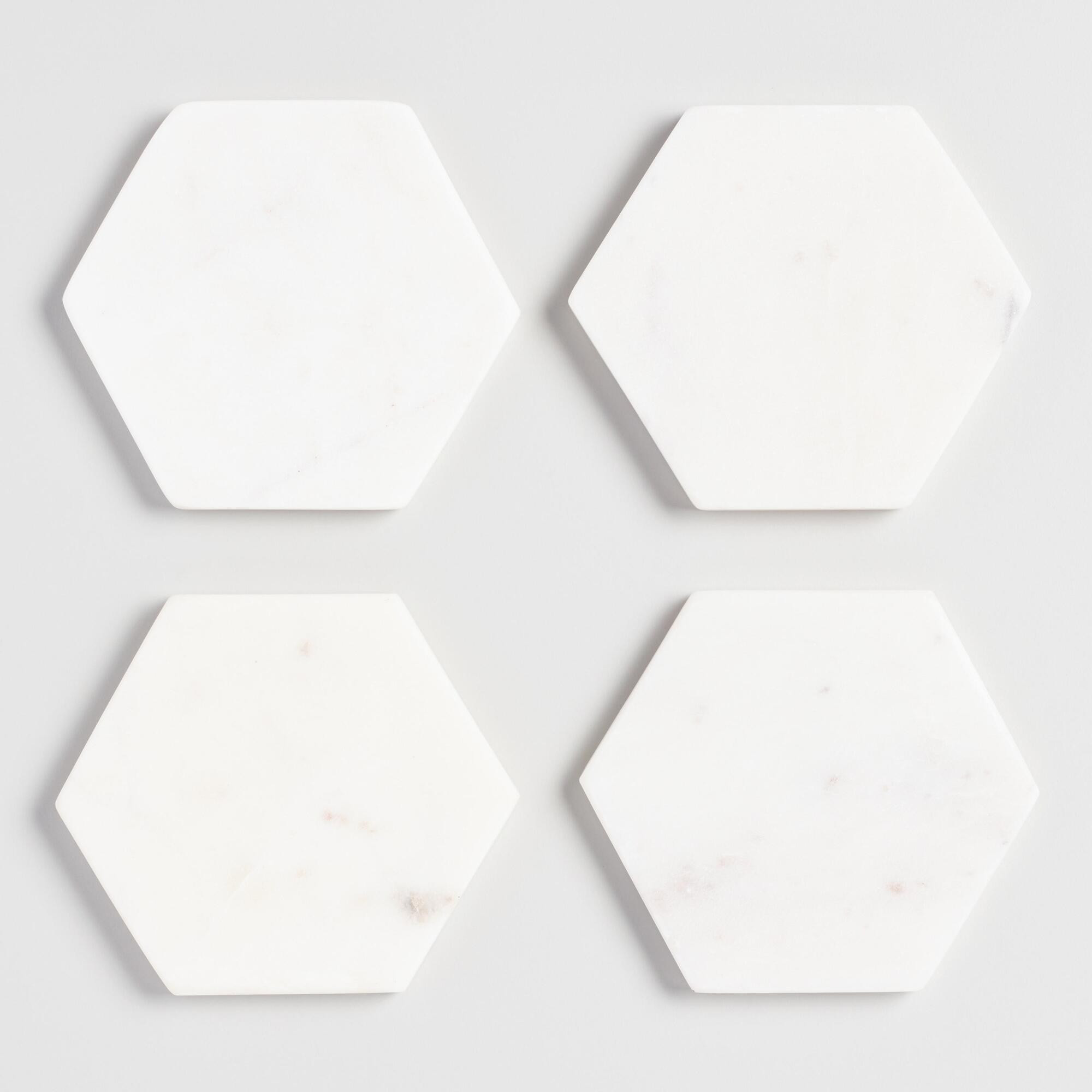 White Marble Hexagon Coasters Set of 4 by World Market | World Market