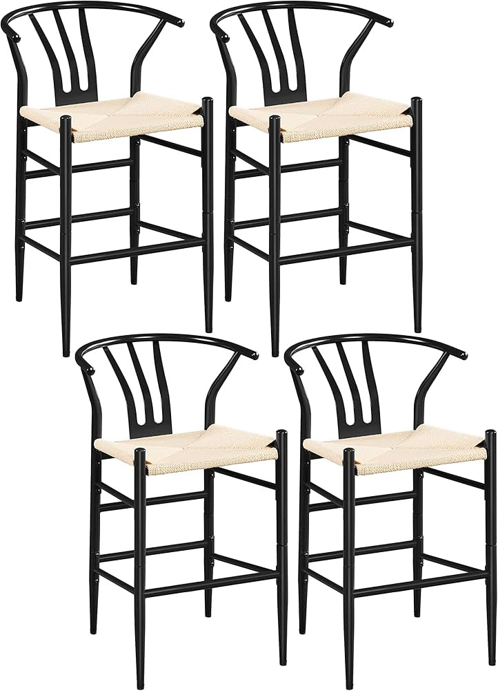 Yaheetech 26'' Weave Counter Stools Set of 4 Wishbone Barstool Mid-Century Modern Metal Bar Stool... | Amazon (US)