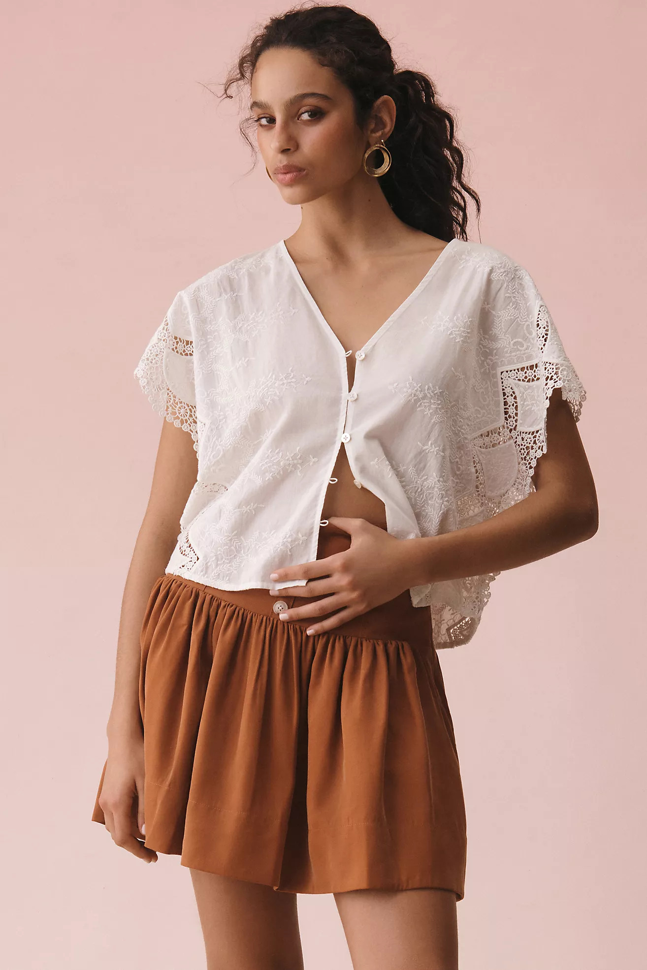 By Anthropologie Short-Sleeve Embroidered Swing Top | Anthropologie (US)