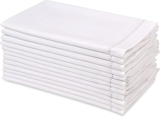 Hausattire Cloth Dinner Napkins in Cotton Flax Fabric with Hemstitched Detailing & Mitered Corner... | Amazon (US)