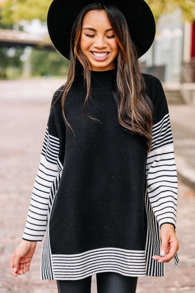 All In Black Striped Tunic | The Mint Julep Boutique