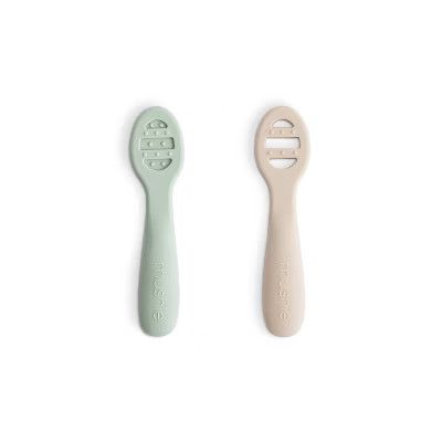 Mushie 2pc Silicone First Feeding Baby Spoons - Cambridge Blue/Shifting Sands | Target
